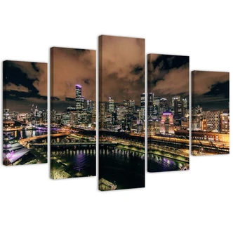 Leinwandbild 5 teilig, Architektur Stadt Nacht 