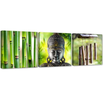 Leinwandbild 3-teilig, Buddha-Bambus 