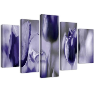 Leinwandbild 5 teilig, Tulpenblüte Lila 