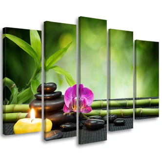 Leinwandbild 5 teilig, Orchideen-Bambus-Steine 