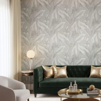 Vliestapete Blumen, Blätter Floral Natur in Grau Vliestapete Blumen, Blätter Floral Natur in Grau