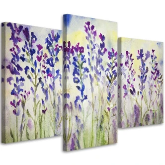 Leinwandbild 3-teilig, Feldblumen Violett 