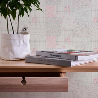 blomstret tapet grå rød - non-woven tapet landhus A.S. Création - mat og lys struktur 