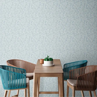 Papier peint cuisine rustique bleu blanc fleurs - Papier peint fleuri vintage cuisine rustique intissé 