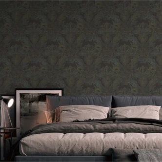 Papel pintado no tejido vintage barroco negro, amarillo - papel pintado no tejido papel pintado barroco con ornamentos 