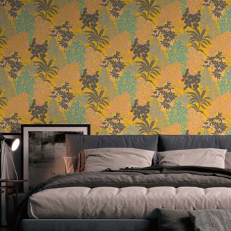 Jungle papier peint jaune, noir - papier peint intissé feuilles plantes papier peint à motifs modernes 