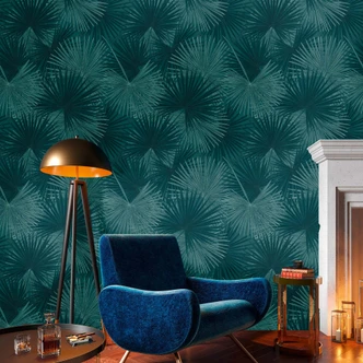 Fototapete Dschungel Blau Palmen Blätter Vliestapete Schlafzimmer 