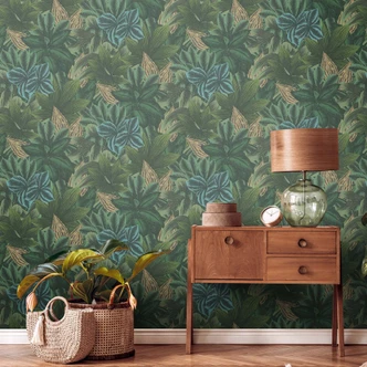 Tapeta z włókniny zielona dżungla liście palmy wzór natury tapeta ciemnozielona 