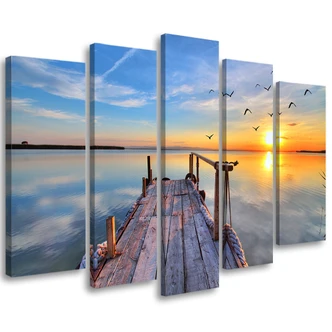 Tableau sur toile 5 pièces, Sunset Jetty Lake 