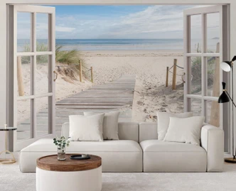 Fototapete Fensterblick Strand Meer Natur 