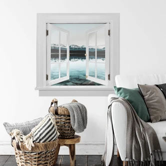 sticker mural 3D fenêtre carrée - Idylle 