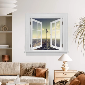 adesivo murale 3D piazza finestra - Torre della televisione di Berlino 