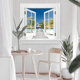 sticker mural 3D fenêtre carrée - Le chemin du paradis 