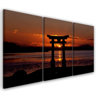 Leinwandbild 3-teilig, Torii-Tor bei Sonnenuntergang 