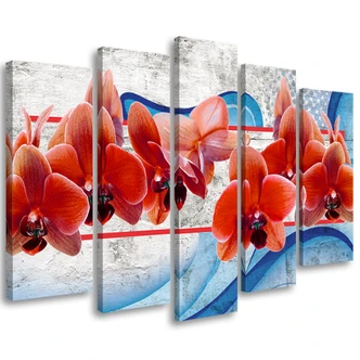 Leinwandbild 5 teilig, Rote Orchidee Blumen 