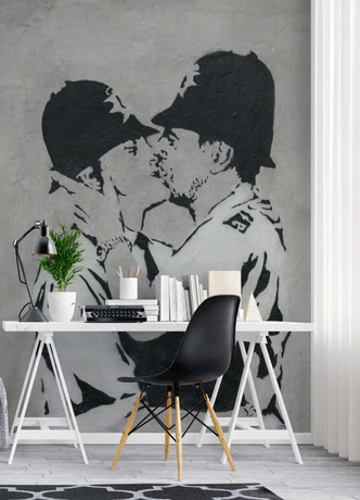 Fototapete, Banksy Küssende Polizisten Graffiti 