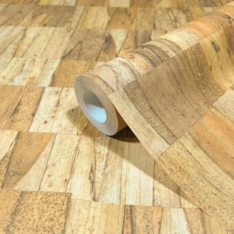 Carta da parati in tessuto non tessuto con venature effetto legno beige 