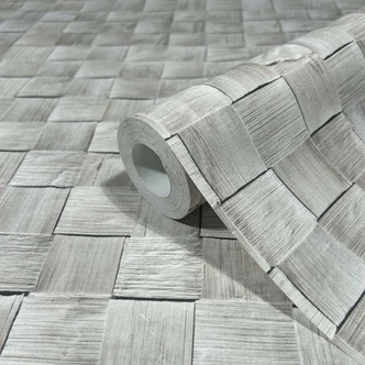 non-woven tapet i 3D vævet træ grå 3D look non-woven tapet i 3D vævet træ grå 3D look