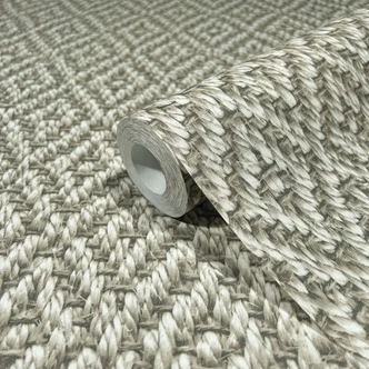 Vliestapete in 3D-Rautenoptik aus Flecht beige, grau Textiloptik 