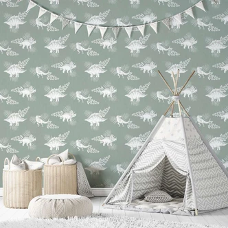 Kids behang, vliesbehang met illustratie Kids Walls groen, wit  