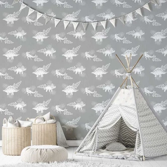 Kindertapete, Vliestapete mit Illustration Kids Walls grau, weiß  