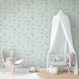 Kindertapete, Vliestapete mit Illustration Kids Walls grün, weiß  
