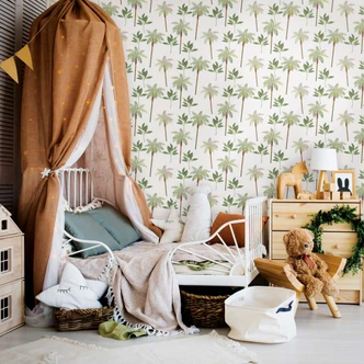 kinderbehang, vliesbehang met illustratie Kids Walls wit, groen, beige 