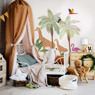 Kindertapete, Vliestapete mit Illustration Kids Walls weiß, grün, beige 