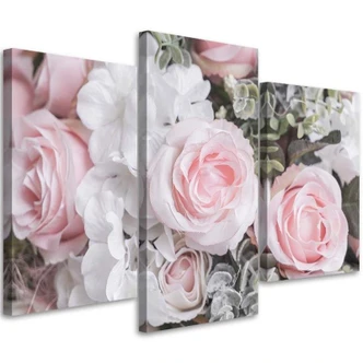Tableau sur Toile en 3 parties Roses roses Fleurs Nature 
