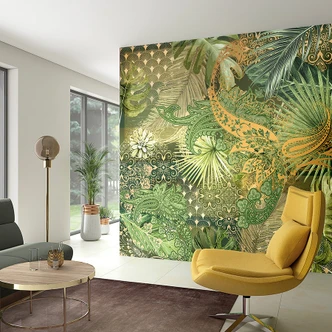 Fototapete mit abstraktem Blumenmotiv, Orange Floral 3.40 x 3.18 m 