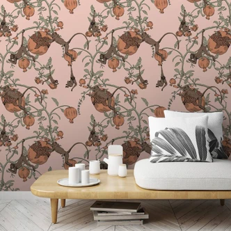 Fototapete mit Affen und Pflanzen, Rosa Floral 3.40 x 1.06 m 