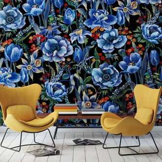 Fototapete mit Pflanzen, Schwarz Floral 2.70 x 3.18 m 