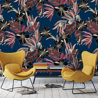 Fototapete mit abstraktem Blumenmotiven, Blau Floral 3.40 x 2.12 m 