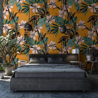 Fototapete mit abstraktem Blumenmotiven, Orange Floral 3.40 x 2.12 m 