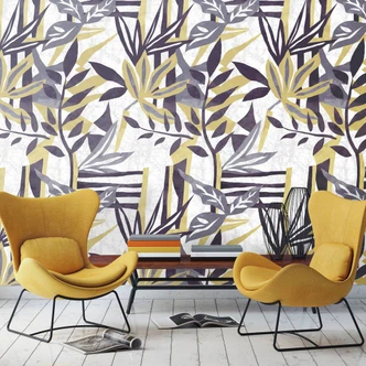 Leaves Wallpaper Photo Wallpaper, White Graphic 3.40 x 1.06 m 