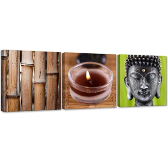 Leinwandbild 3-teilig, Buddha-Bambus 