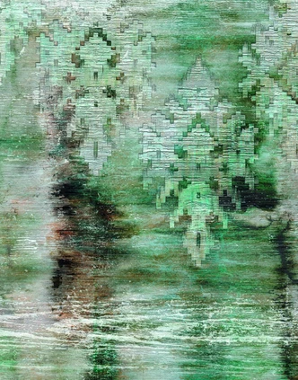 Fototapete Motivtapete Abstrakte Struktur Stadt Silhouette in Petrol Grün Rost 2,7 x 2,12 m 