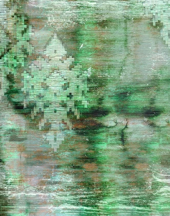 Fototapete Bildtapete Abstraktes Ornament Muster in Petrol Grün und Rost  2,7 x 2,12 m 