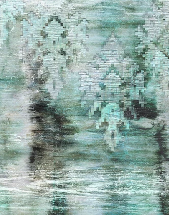 Fototapete Wandtapete mit Motiv Abstrakte Struktur mit Ornament Formen in Blau 2,7 x 2,12 m 