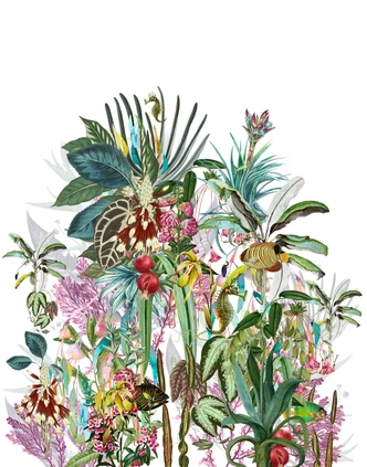 Fototapete Motivtapete Tropische Pflanzen Collage im Aquarell Look auf Hell 2,7 x 2,12 m 
