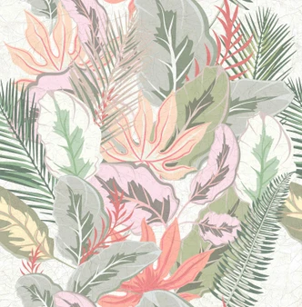 Fototapete Wandtapete mit Motiv Tropenblätter in Pastell Grün Rosé mit Struktur 2,7 x 2,65 m 