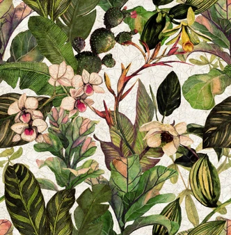 Fototapete Wandtapete mit Motiv Tropische Pflanzen mit Kakteen und Orchideen  2,7 x 2,65 m 