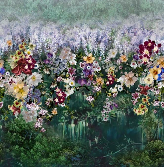 Fototapete Bildtapete Wilde Blumenwiese mit Blütenmix in Violett und Creme 2,7 x 2,65 m 