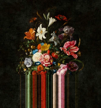 Fototapet Mörkt stilleben med blombukett i vintagelook 2,7 x 2,65 m 