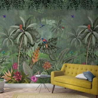 Fototapete mit Dschungelmotiv und Tieren, Grün ,Floral 2,70 x 2,12 m 