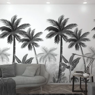 Fototapete mit Palmen Schwarz, Weiß ,Floral 2,70 x 1,59 m 
