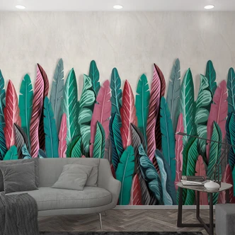 Fototapete mit Blattmotiv Grün, Rot ,Floral 2,70 x 1,59 m 