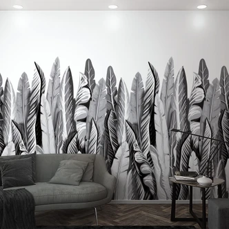 Fototapete mit Blattmotiv Schwarz, Weiß ,Floral 2,70 x 1,59 m 