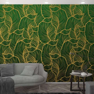 Fototapete mit abstraktem Blattmotiv Grün, Gelb ,Floral 2,70 x 1,59 m 