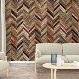 Wood herringbone wallpaper Photo wallpaper Brown, Wood effect 2.70 x 1.59 m 